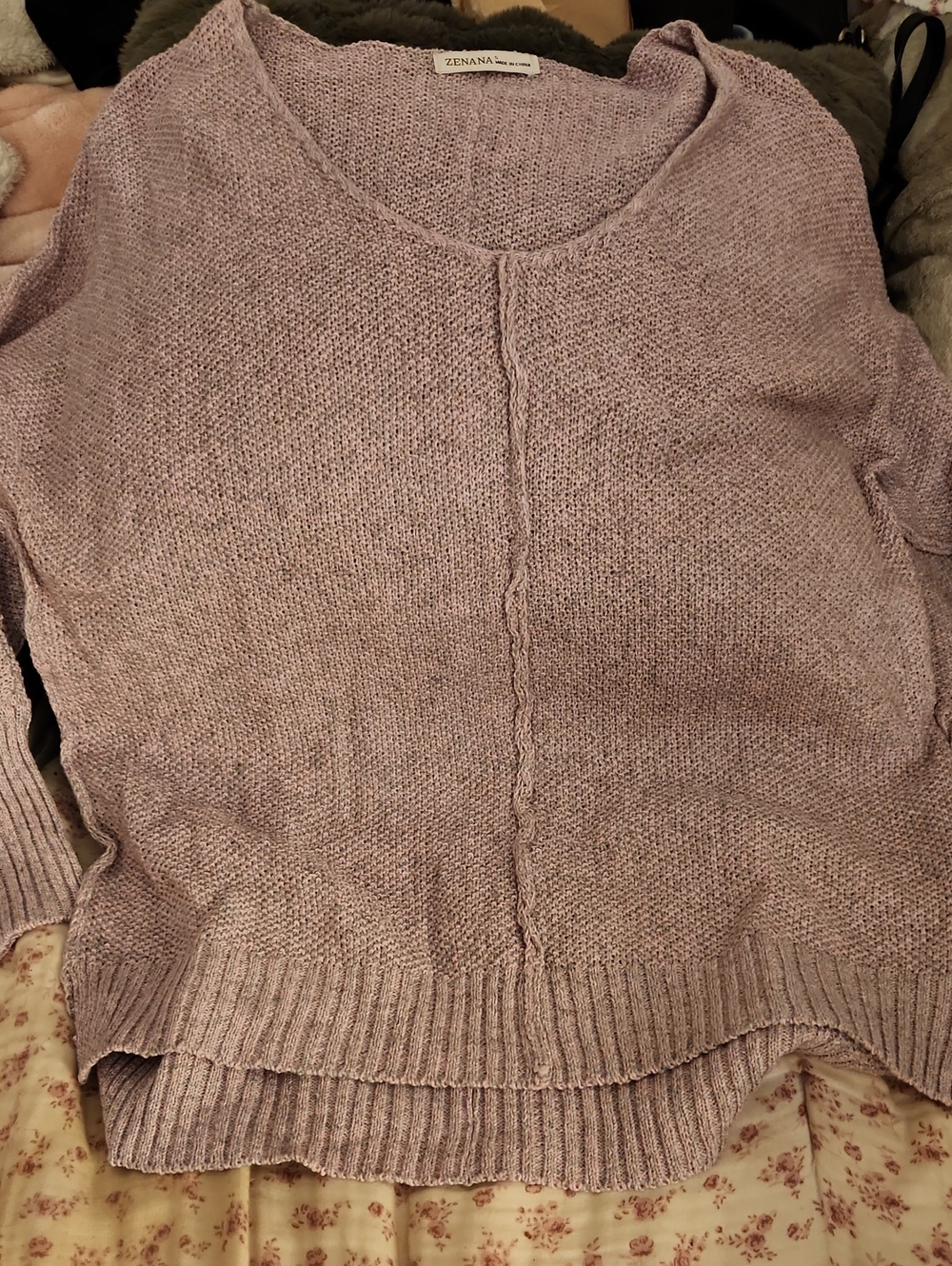 Zenana Outfitters Oversized Dusty Lilac Knit Crewneck Sweater